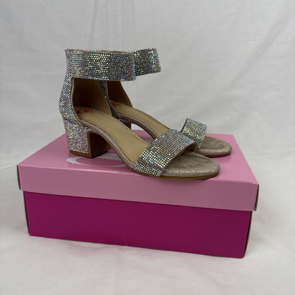 GB Girls' Roniiee Rhinestone Ankle Strap Dress Sandals In Pink Size 2 Youth